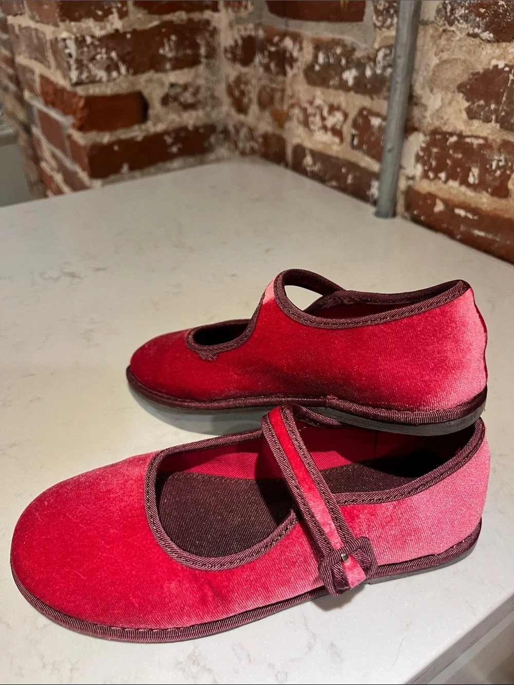 J Crew Red Velvet Mary Jane Shoes